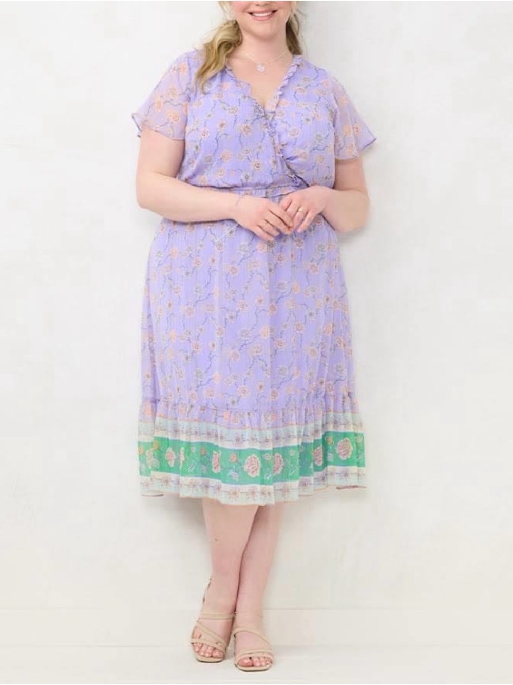 LC Lauren Conrad Flutter Sleeve Faux-Wrap Midi Floral Dress Plus Size